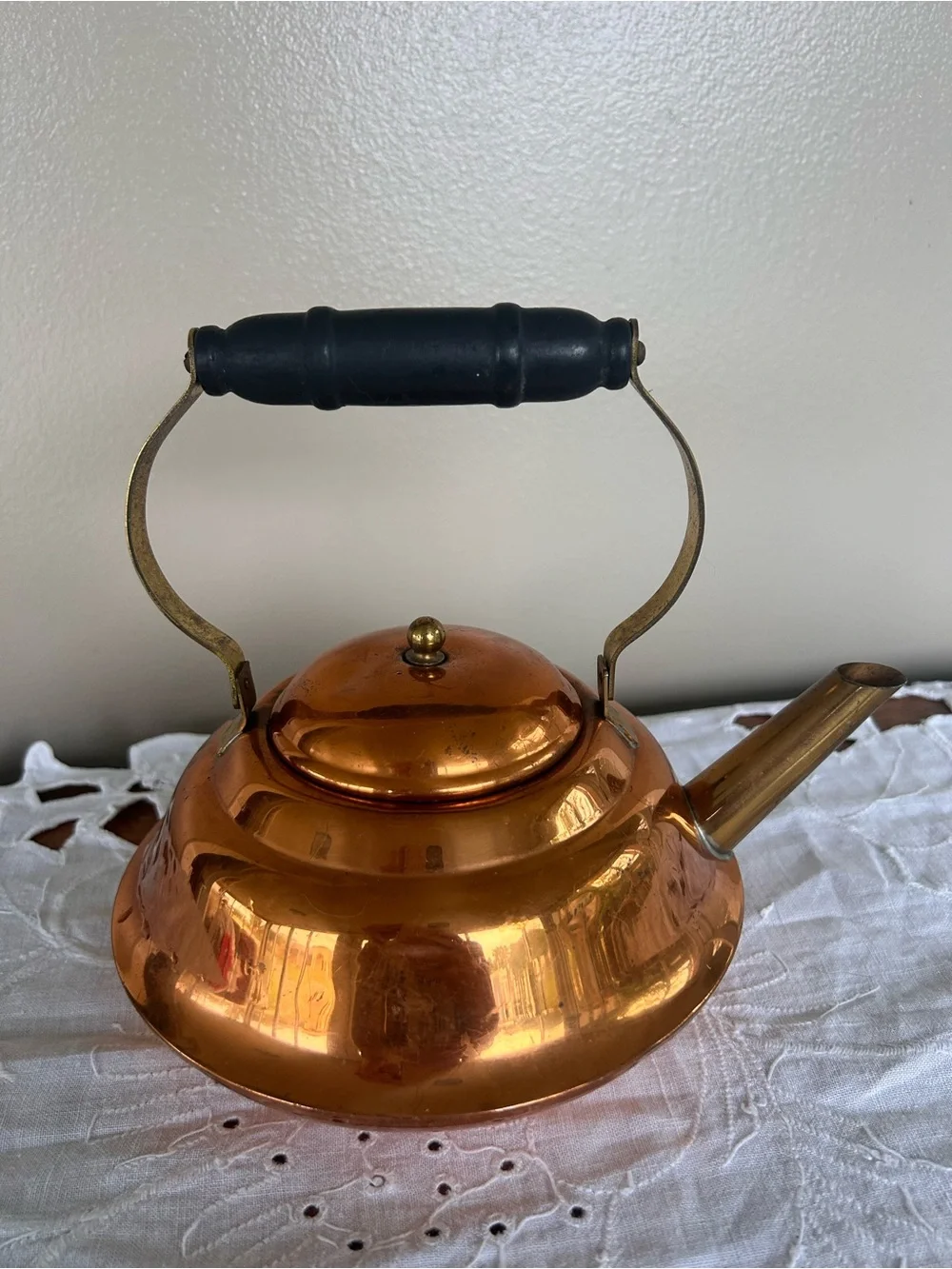 VTG CopperCraft Guild Teapot Tea Kettle Wood Handle Brass Spout & Knob